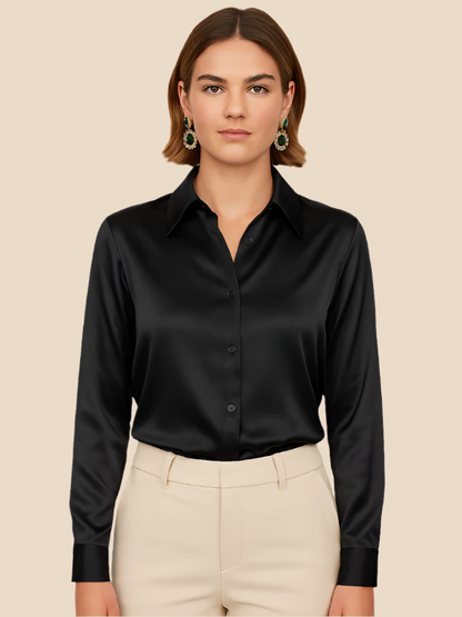 Teresa – Blusa Satinada de Corte Clásico Mujer