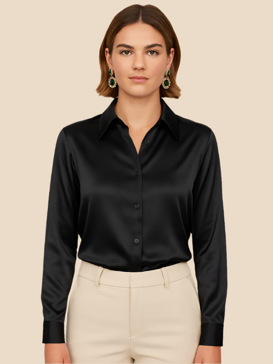 Teresa – Blusa Satinada de Corte Clásico Mujer