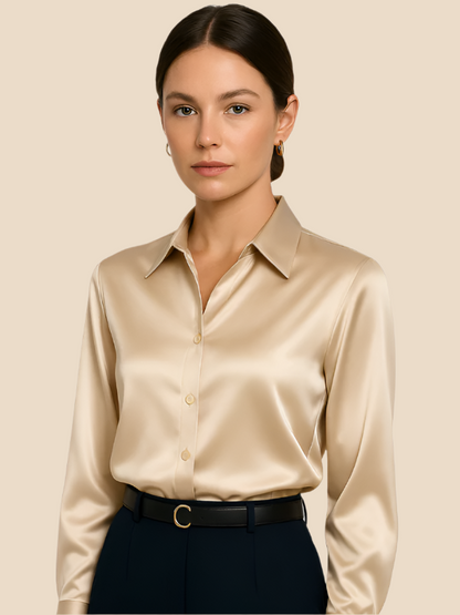 Teresa – Blusa Satinada de Corte Clásico Mujer
