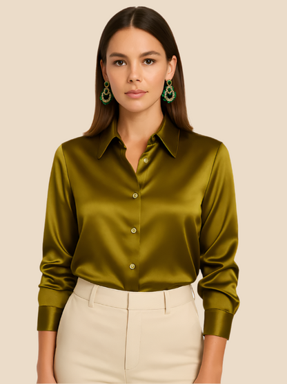 Teresa – Blusa Satinada de Corte Clásico Mujer