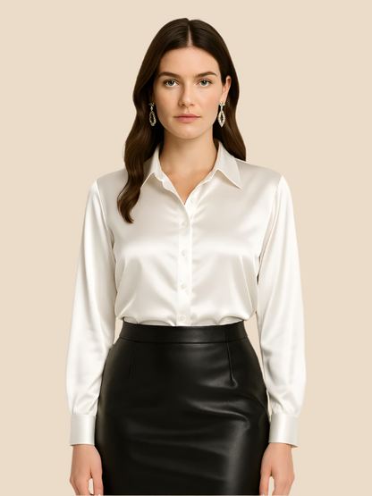 Teresa – Blusa Satinada de Corte Clásico Mujer