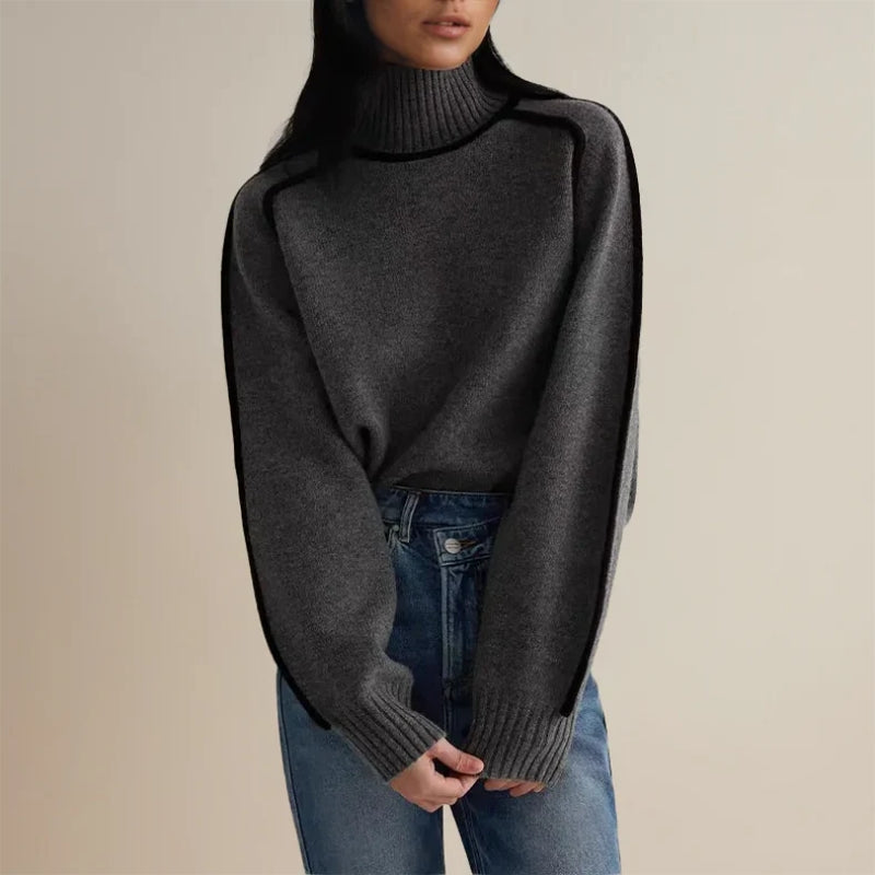 Claudia – Suéter de algodón de punto para mujer con cuello alto