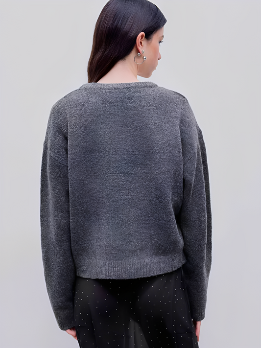 Elena - Suéter de punto con cuello redondo y manga larga mujer