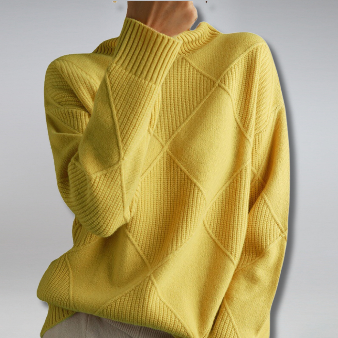 Claudia - Suéter de mujer con cuello alto y diseño geométrico
