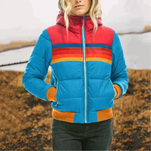 Natalia - Chaqueta acolchada para mujer con franjas de colores estilo retro