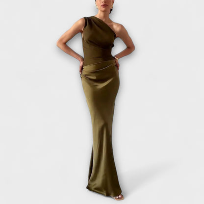Selena – Vestido largo satinado asimétrico mujer