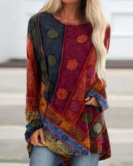 Elena - Suéter bohemio estampado multicolor para mujer