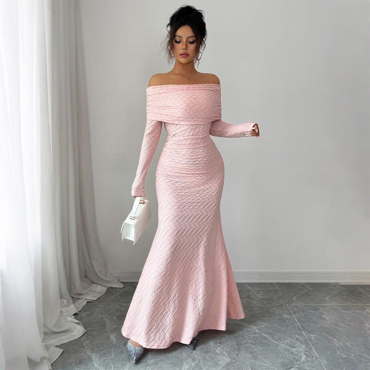 Daniela - Vestido largo de noche para mujer con hombros descubiertos