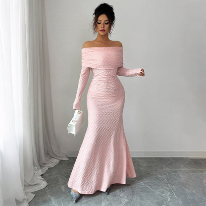 Daniela - Vestido largo de noche para mujer con hombros descubiertos