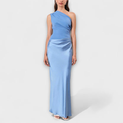 Selena – Vestido largo satinado asimétrico mujer