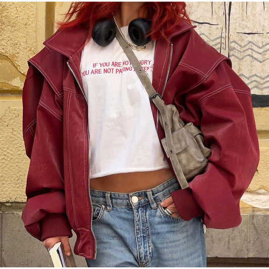 Valeria - Chaqueta oversize de cuero sintético para mujer