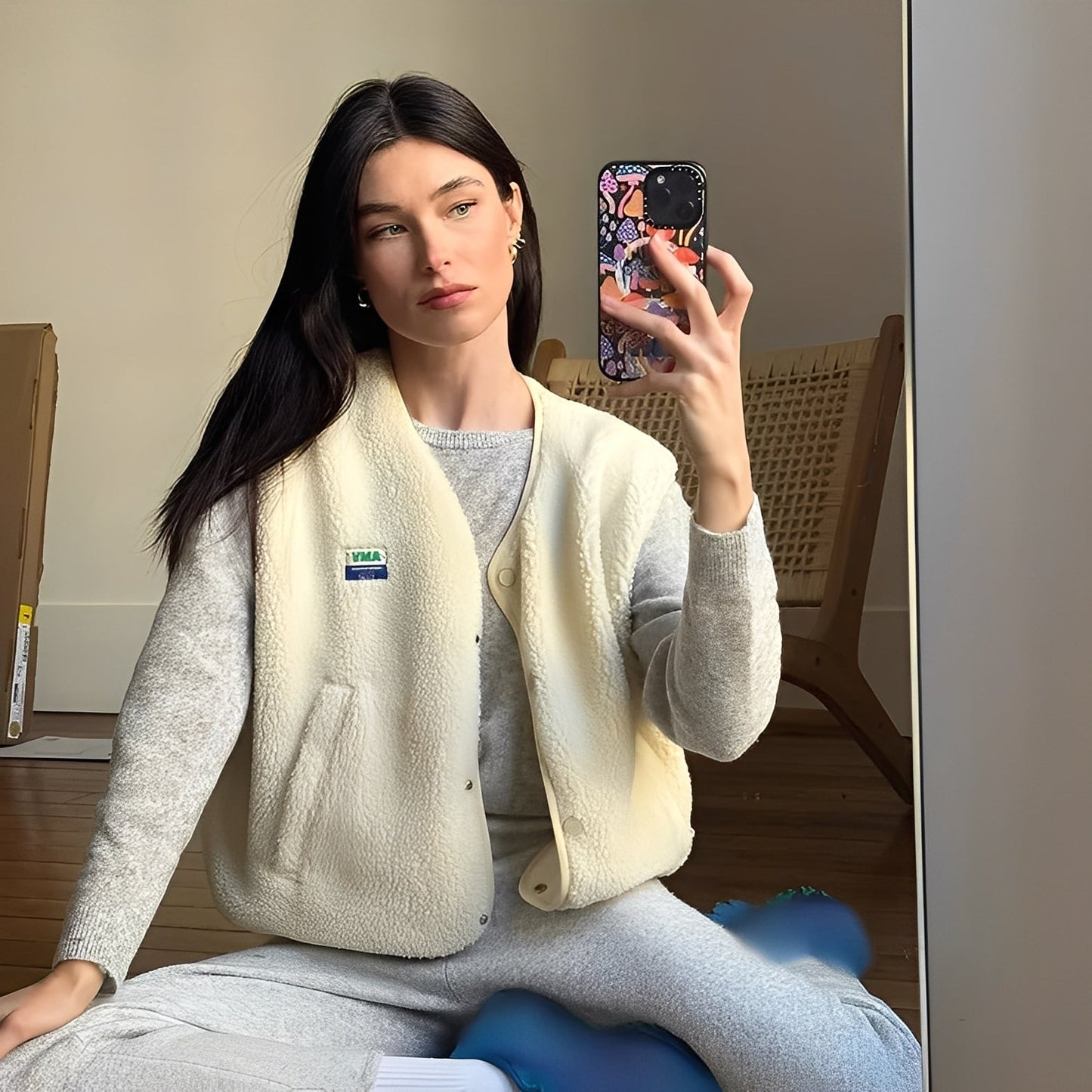 Lucía - Chaleco de mujer en borreguito con bolsillos