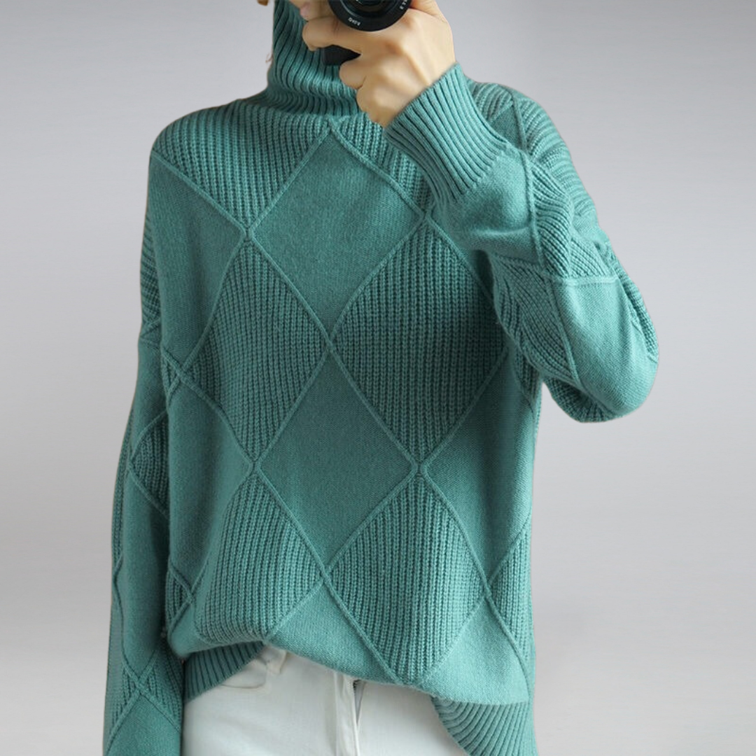 Claudia - Suéter de mujer con cuello alto y diseño geométrico