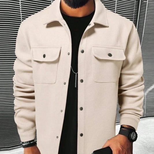 Adrián - Sobrecamisa beige de manga larga con bolsillos