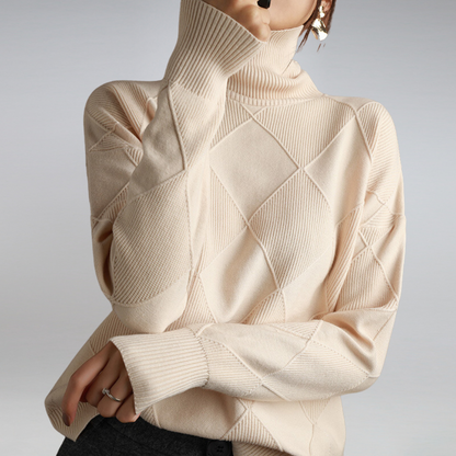 Claudia - Suéter de mujer con cuello alto y diseño geométrico