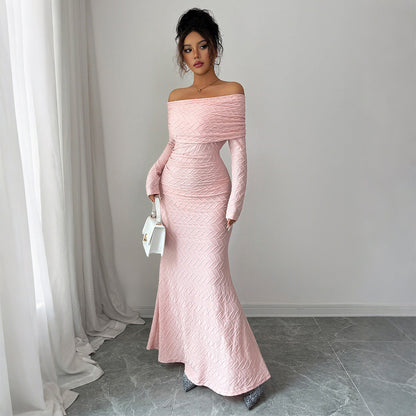 Daniela - Vestido largo de noche para mujer con hombros descubiertos