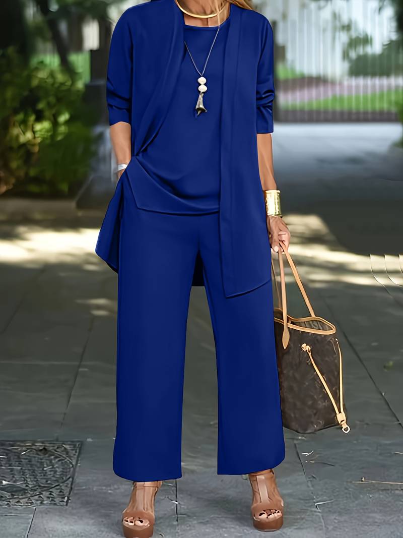 Isabel - Conjunto de tres piezas con chaqueta larga para mujer