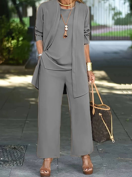Isabel - Conjunto de tres piezas con chaqueta larga para mujer