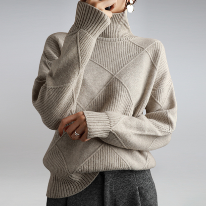 Claudia - Suéter de mujer con cuello alto y diseño geométrico