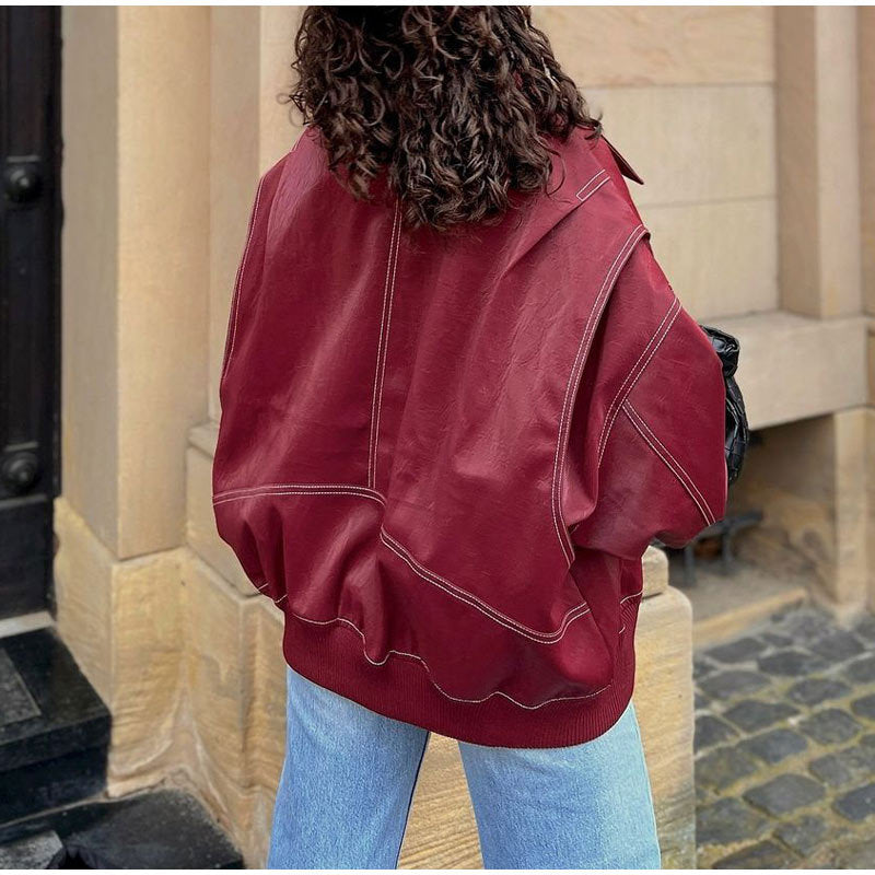 Valeria - Chaqueta oversize de cuero sintético para mujer