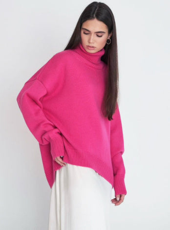Paula - Suéter verde de cuello alto oversize para mujer
