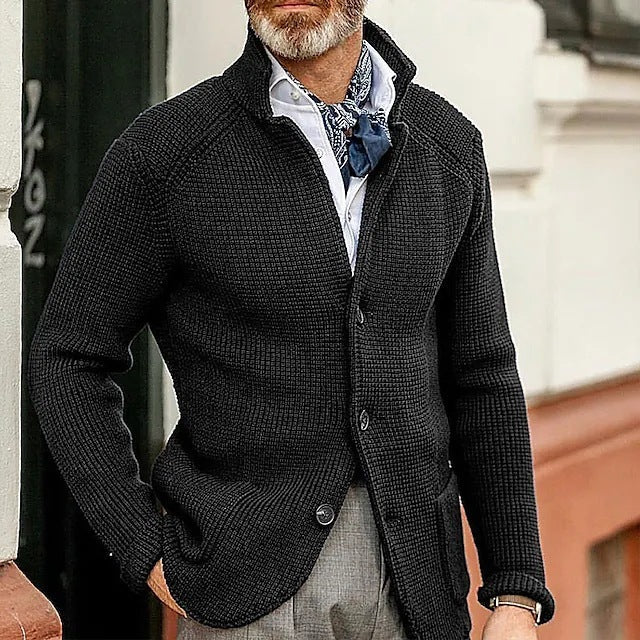 Héctor - Cárdigan azul de punto con botones para hombre