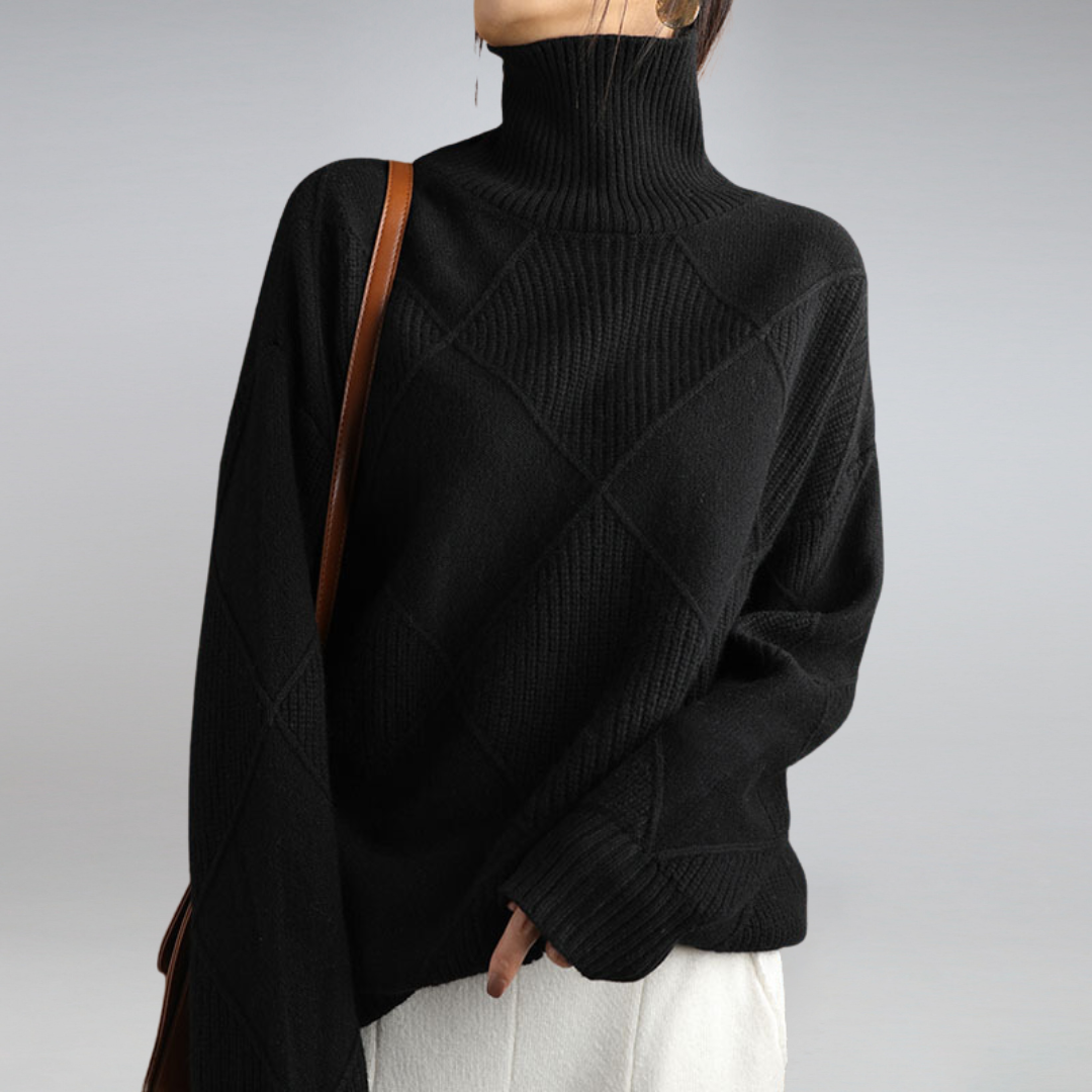 Claudia - Suéter de mujer con cuello alto y diseño geométrico