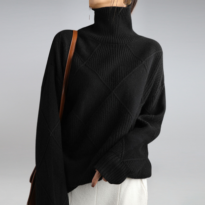 Claudia - Suéter de mujer con cuello alto y diseño geométrico