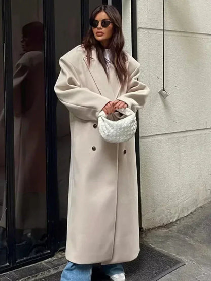 Camila - Abrigo largo de mujer con doble botonadura y solapa ancha