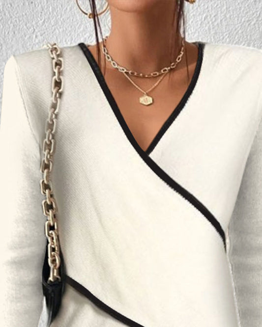 Natalia – Blusa de Mujer Cruzada con Detalle en Contraste