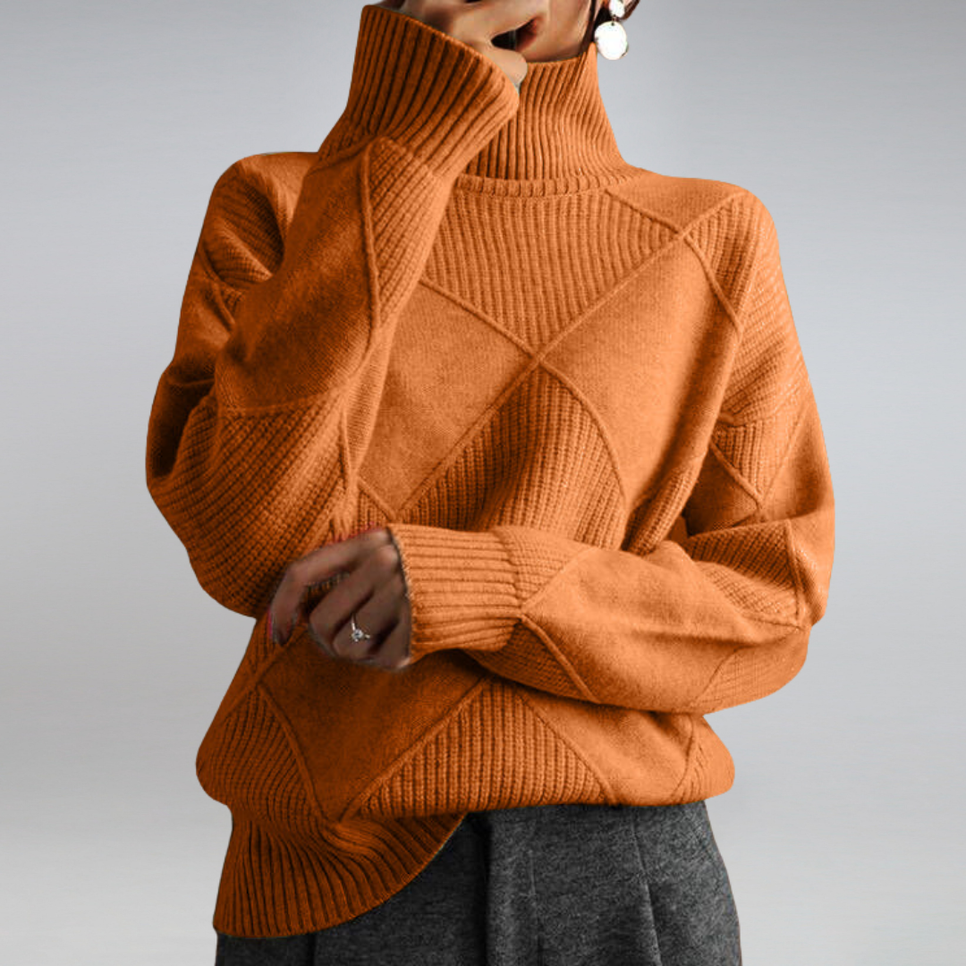 Claudia - Suéter de mujer con cuello alto y diseño geométrico