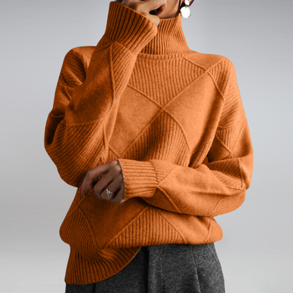 Claudia - Suéter de mujer con cuello alto y diseño geométrico