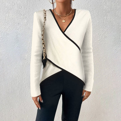 Natalia – Blusa de Mujer Cruzada con Detalle en Contraste