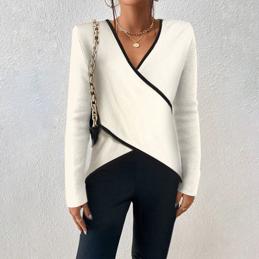 Natalia – Blusa de Mujer Cruzada con Detalle en Contraste