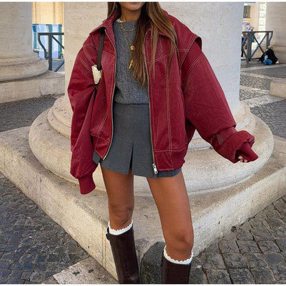 Valeria - Chaqueta oversize de cuero sintético para mujer