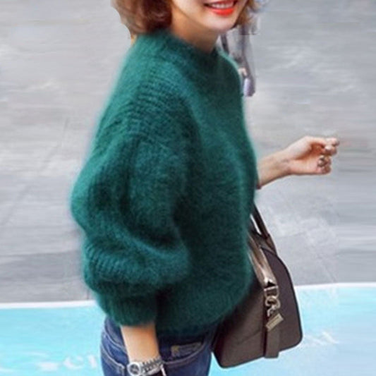 Nora - Suéter verde esmeralda de punto suave con mangas largas