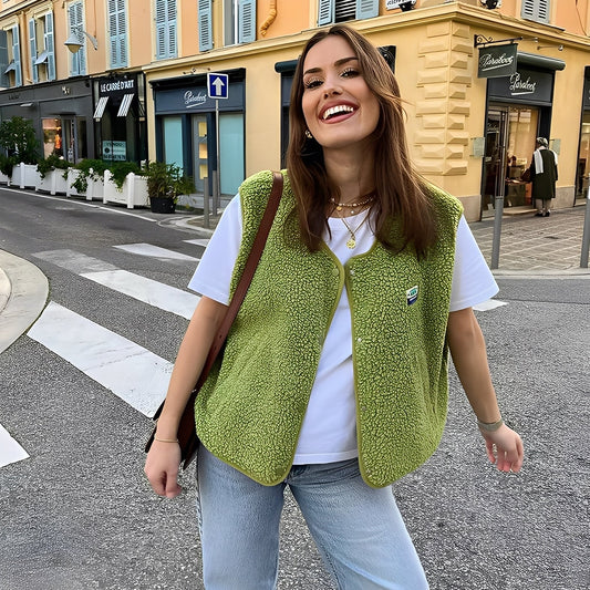 Lucía - Chaleco de mujer en borreguito con bolsillos