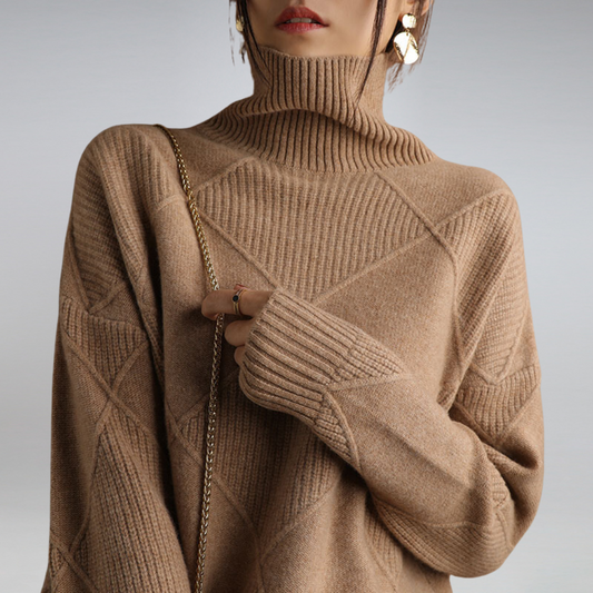 Claudia - Suéter de mujer con cuello alto y diseño geométrico