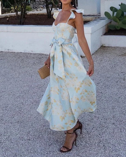 Amelia - Vestido midi de fiesta para mujer con lazo en la cintura