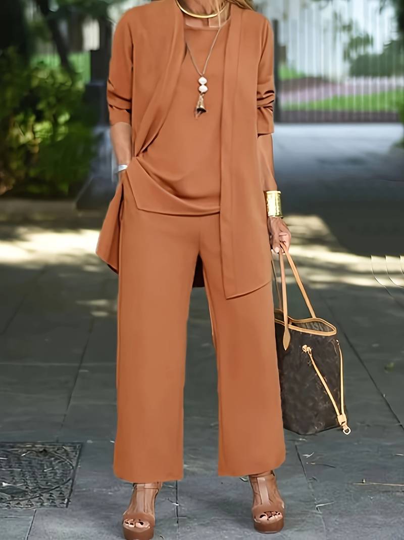 Isabel - Conjunto de tres piezas con chaqueta larga para mujer