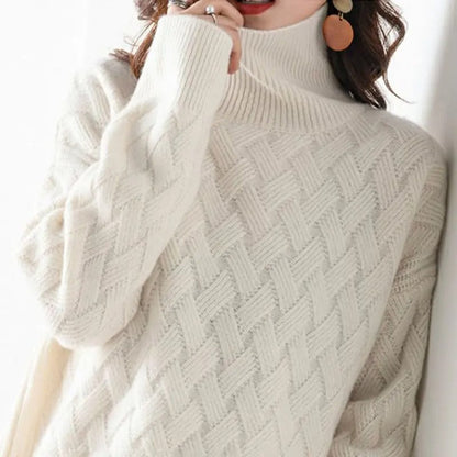 Alejandra - Suéter de mujer con cuello alto y diseño trenzado