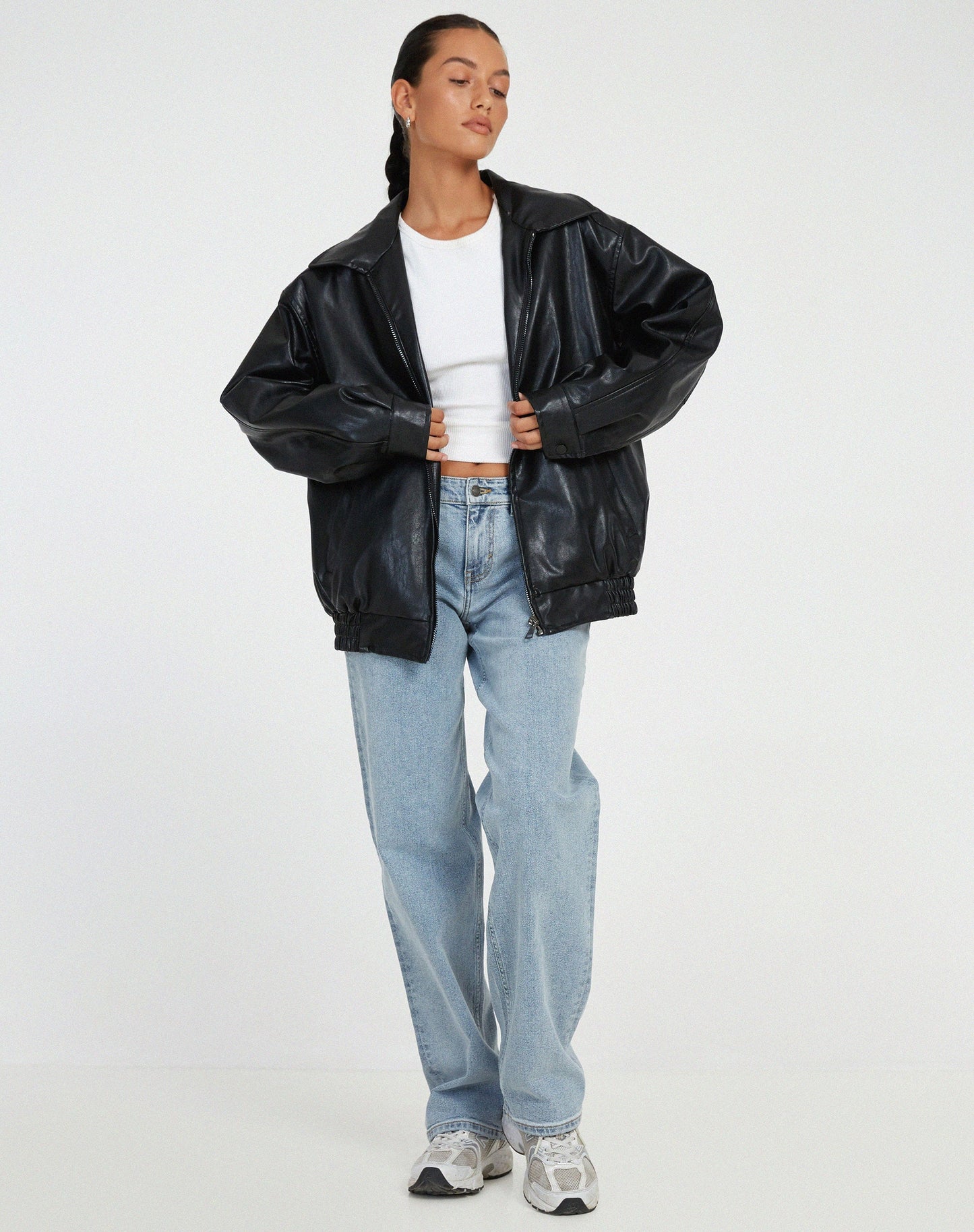 Daniela - Chaqueta oversize de mujer en cuero con bolsillos