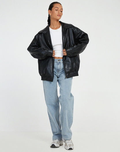 Daniela - Chaqueta oversize de mujer en cuero con bolsillos