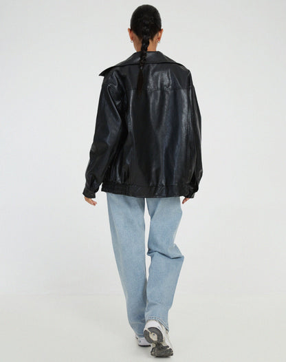 Daniela - Chaqueta oversize de mujer en cuero con bolsillos