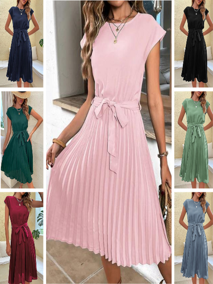 Isabella - Vestido de mujer plisado con lazo en la cintura