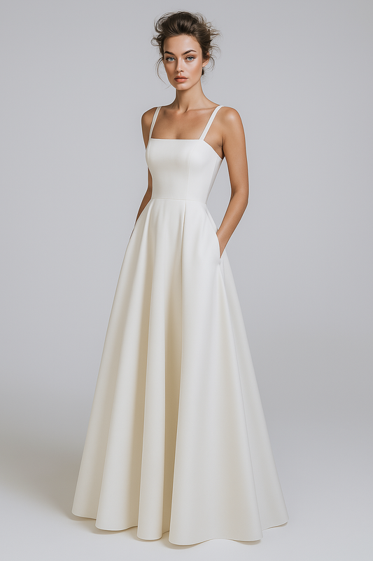 Sairaphynn | Vestido de novia de satén con escote cuadrado y diseño sin mangas