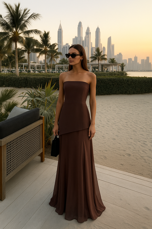 Elena - Vestido largo para mujer con abertura lateral y capa