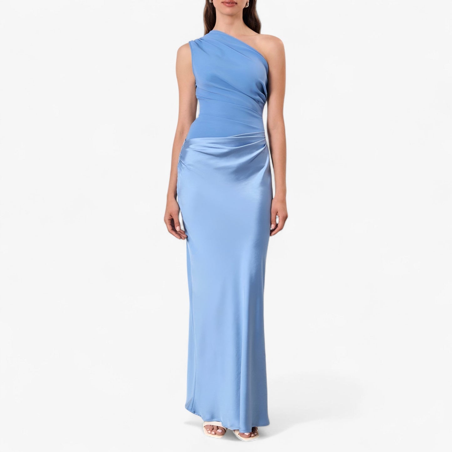 Diana - Vestido largo satinado de una sola manga para mujer