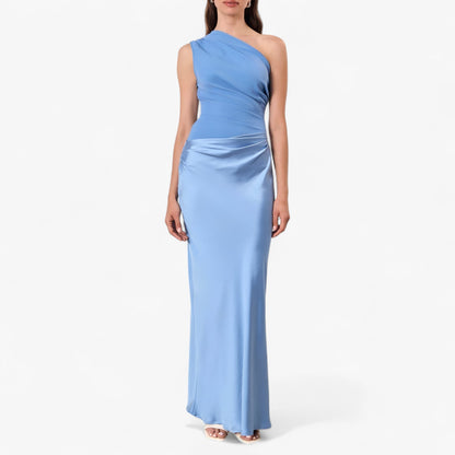 Diana - Vestido largo satinado de una sola manga para mujer