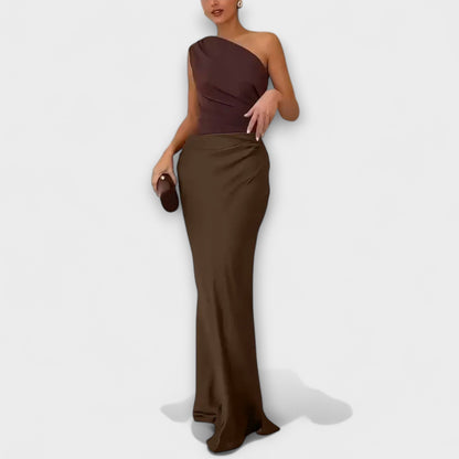 Selena – Vestido largo satinado asimétrico mujer